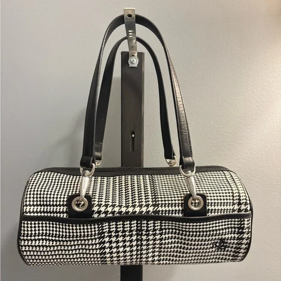 Ralph Lauren Black White Houndstooth Barrel Baguette Shoulder Bag | 11x5x3.5" - Picture 1 of 12